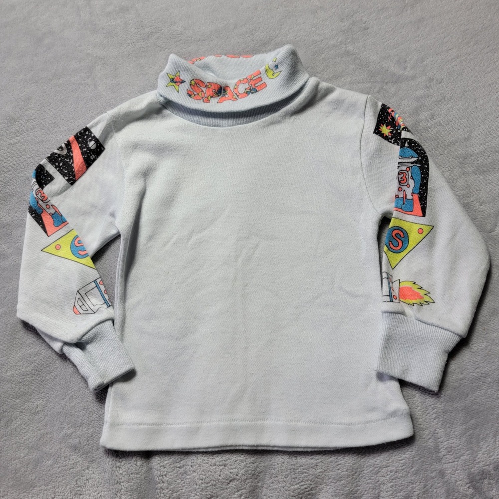 Vintage Andover Togs Toddler 2T Space Robot Rocket Turtleneck Shirt Light Blue